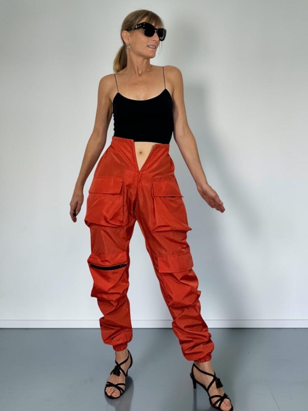 Varenne V Cut Cargo Jogger S Burnt Orange High Rise Streetwear